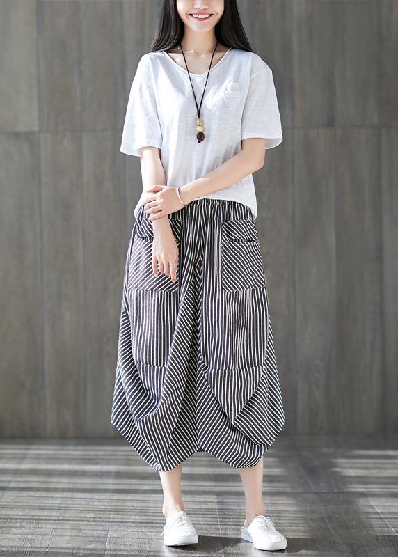 2025 new cotton linen literary striped skirt casual irregular thin section natural waist
