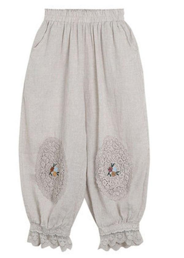 Fine Nude Patchwork Hollow Out Harem Pants Trousers Linen