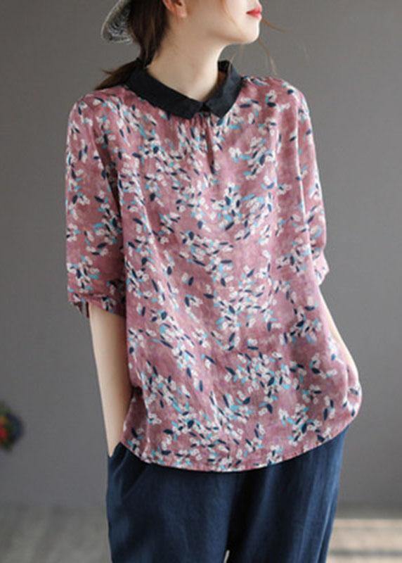 Grass Green Turn-down Collar Print Summer Shirt Half Sleeve