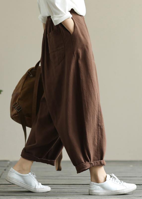 Loose brown plus size elastic waist harem pants
