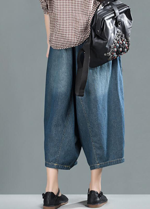 Women Spring Casual Big Pockets Solid Loose Jeans